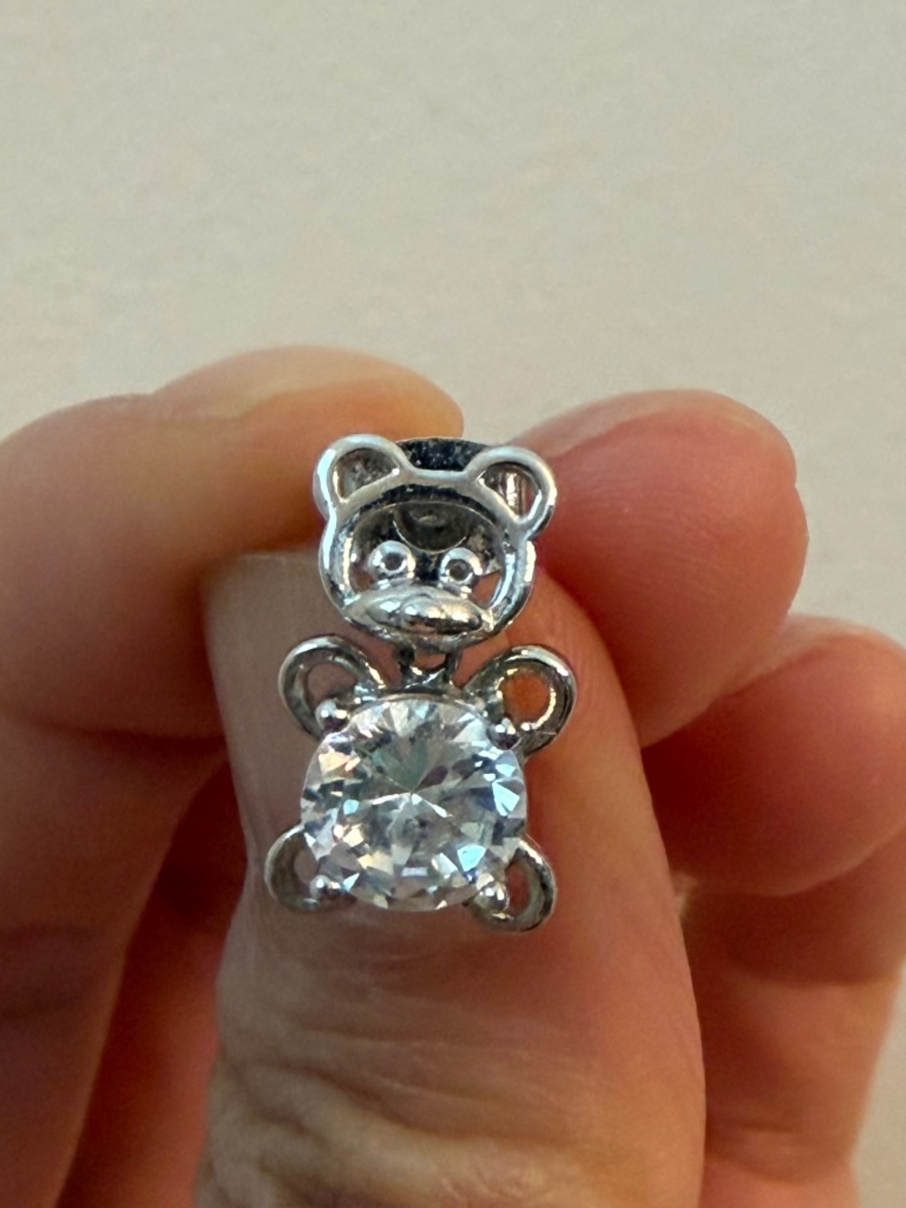 NWOT - Teddy Bear Stud Earrings with Sparkly Crystal - Silver Tone